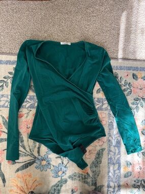 Mango Teal Long-Sleeve Wrap Bodysuit